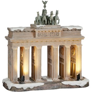 Luville Brandenburger Tor, beleuchtete Weihnachtsdekoration für ein Miniatur Weihnachtsdorf.