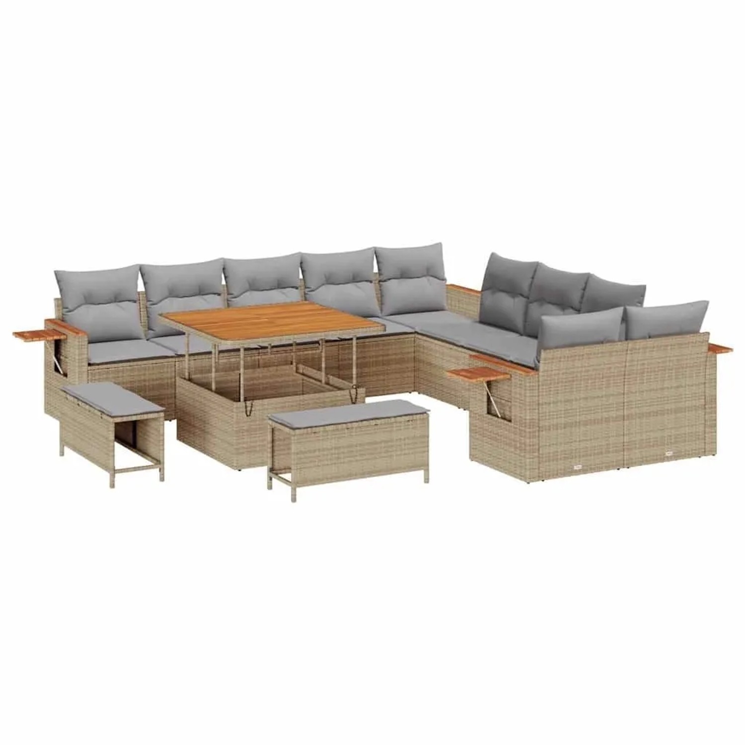 vidaXL Gartensofa-Set mit Kissen 13 Stk Beige und Hellgrau 3363227