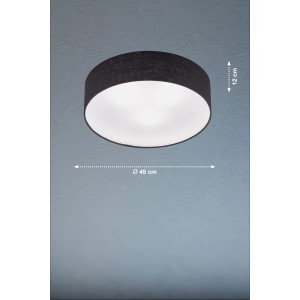 Schwarze Fischer & Honsel Deckenleuchte Maat, 3-flammig mit weißem Stoffschirm.