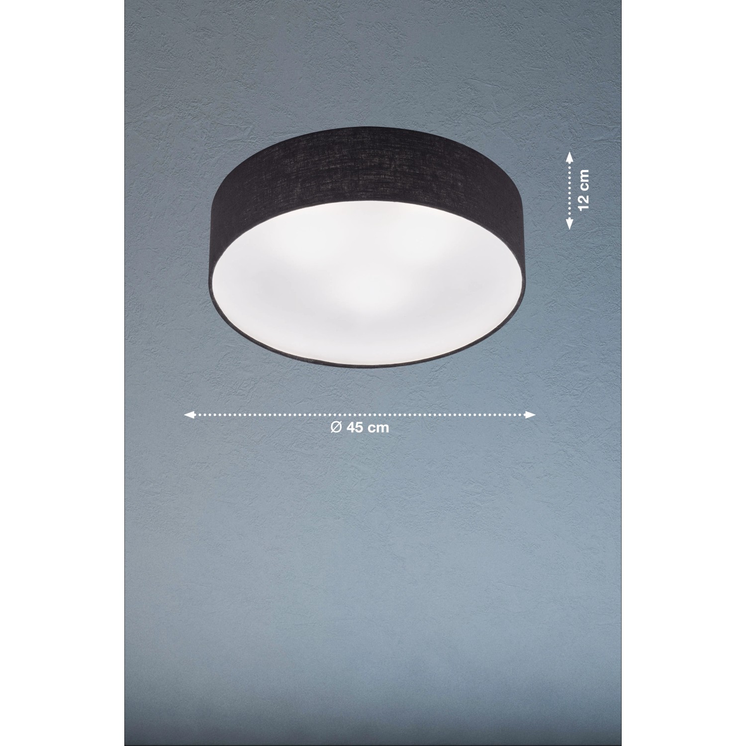 Schwarze Fischer & Honsel Deckenleuchte Maat, 3-flammig mit weißem Stoffschirm.