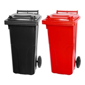 PROREGAL Mülltonnen SuperSparSet: 2 Mülltonnen (120L) in Grau/Schwarz und Rot aus HDPE-Kunststoff.