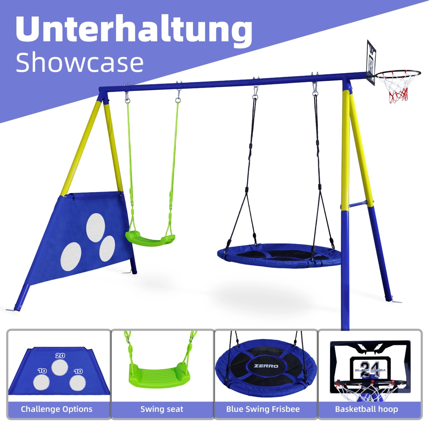 CCLIFE Schaukelgestell mit Nestschaukel, Schaukelsitz, Fußballnetz und Basketballkorb.