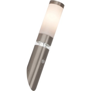 Moderne Edelstahl Außenwandleuchte Bole mit Bewegungsmelder und LED-Ring.