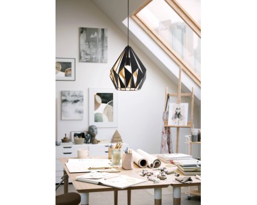 EGLO Pendelleuchte Pineta – Moderne Hängeleuchte Aus Stahl, Stoff & Holz, Schwarz-Gold, Ø 33 Cm