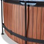Detailansicht des runden EXIT Wood Pools Ø360x122cm in Braun mit Stahlrahmen und Poolabdeckung.