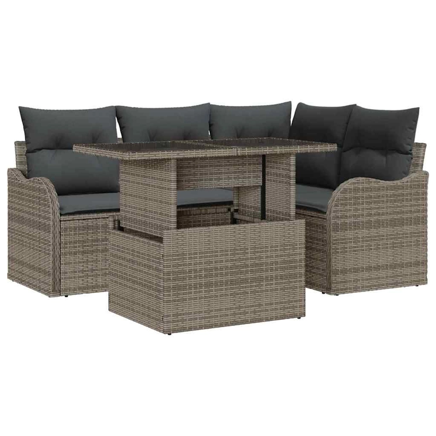 vidaXL Garten-Sofa-Set mit Kissen 5-Tlg Grau Poly Rattan 3348455 günstig online kaufen