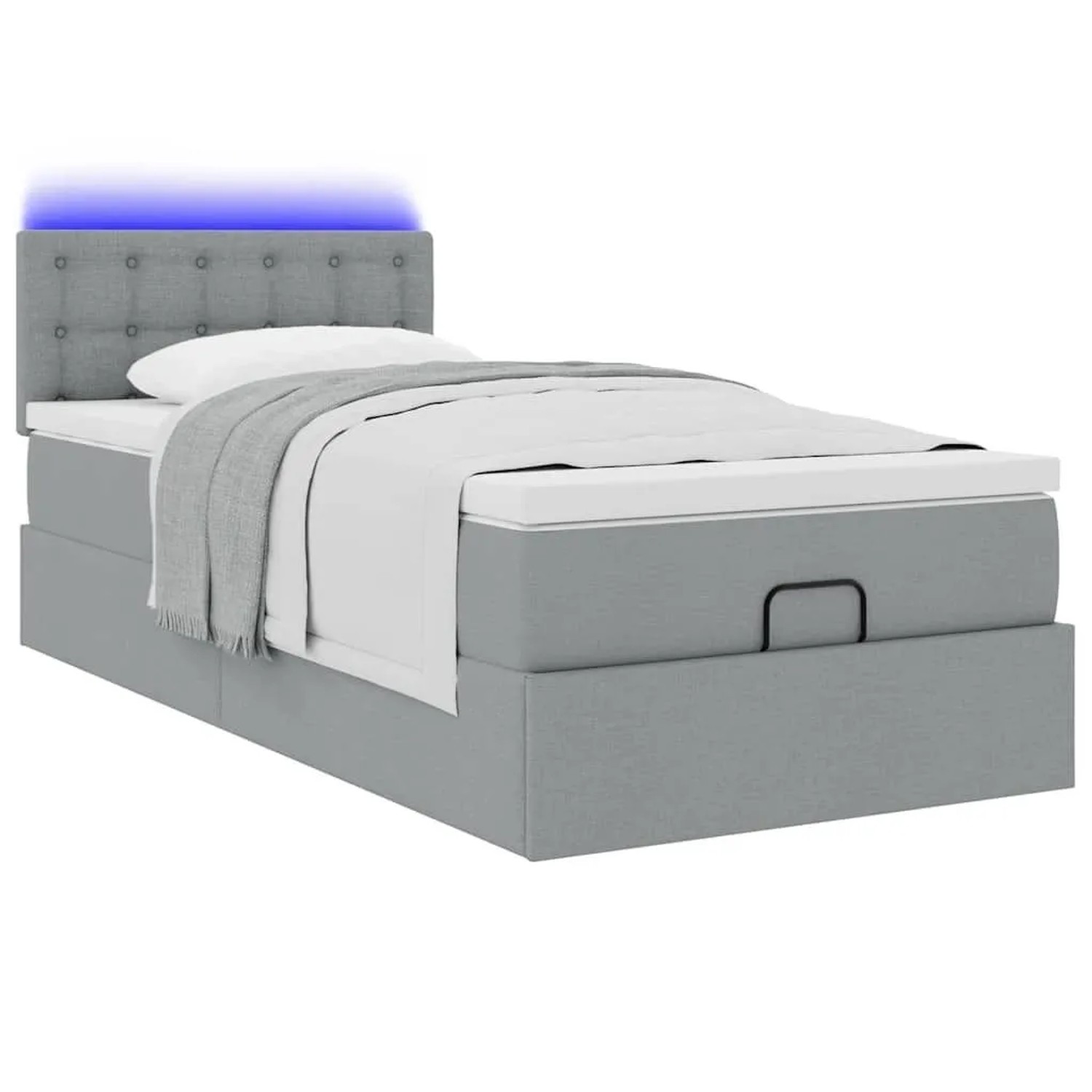 vidaXL Ottoman-Bett mit Matratze und LEDs Hellgrau 90x190 cm Stoff 3312436