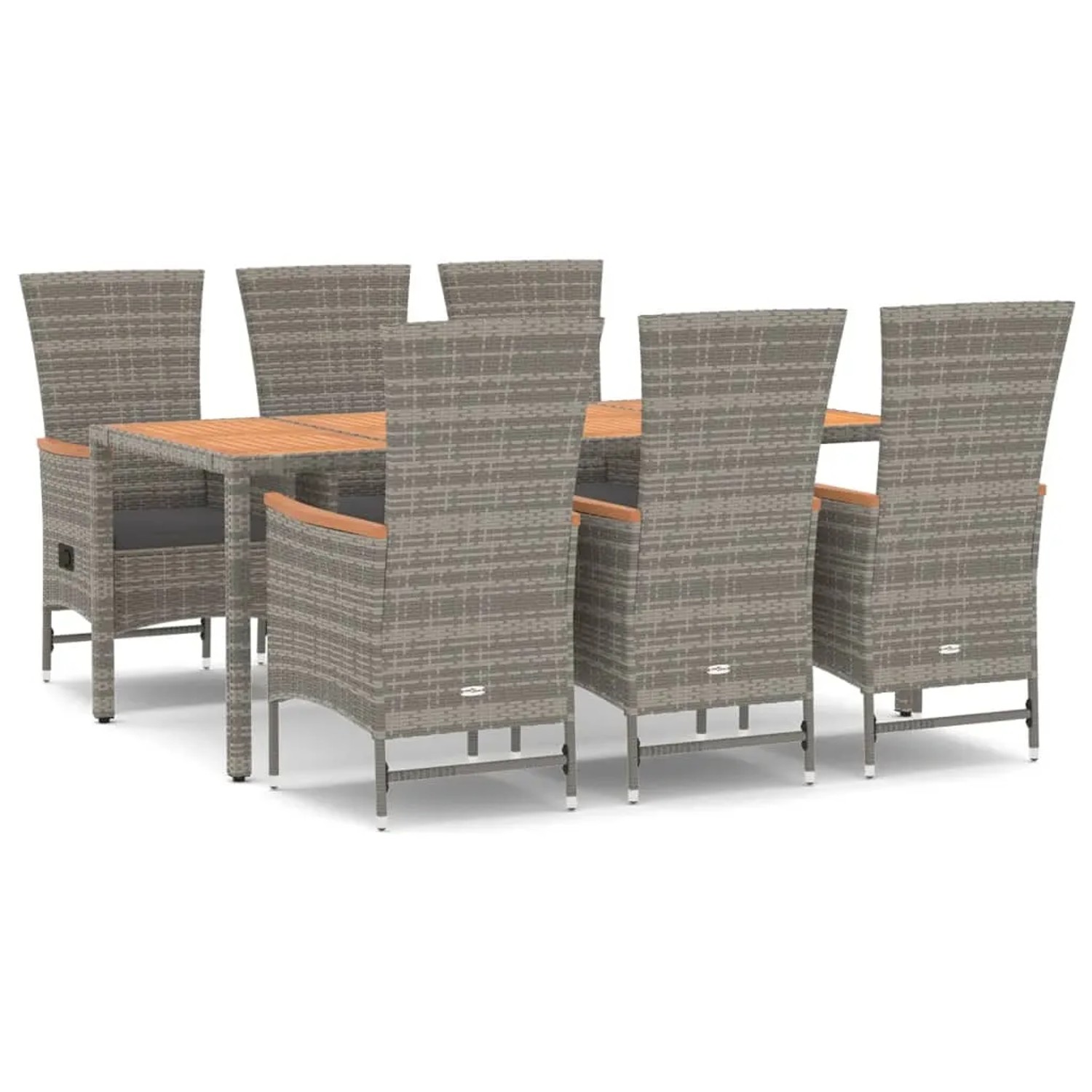 vidaXL 7-Tlg Garten-Essgruppe mit Kissen Grau Poly Rattan 3157552