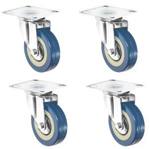 4er Set blaue Lenkrollen 75mm mit M10 Gewinde für Möbel, Werkstattwagen und mehr.