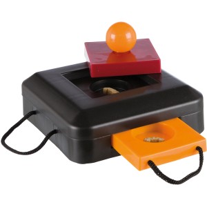 Jollypaw Jolly Box Strategiespiel für Hunde, 15x15 cm, mit Schubladen und Deckel zum Anheben.