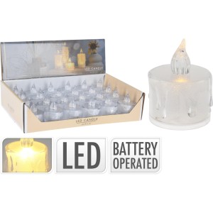 Transparente LED Deko-Kerze, Ø 3,6 cm x 5 cm, batteriebetrieben für stimmungsvolle Beleuchtung.