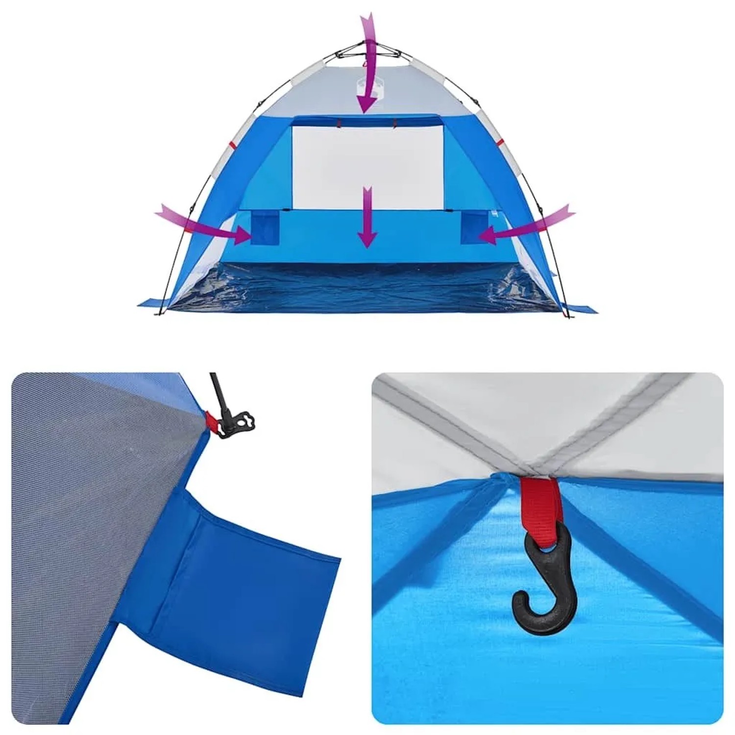 vidaXL Strandzelt 2 Personen Azurblau Quick Release Wasserdicht 4005299_12