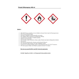 Gefahrhinweise für Presto Silikonspray 400ml: Reizend, entzündbar, umweltschädlich.