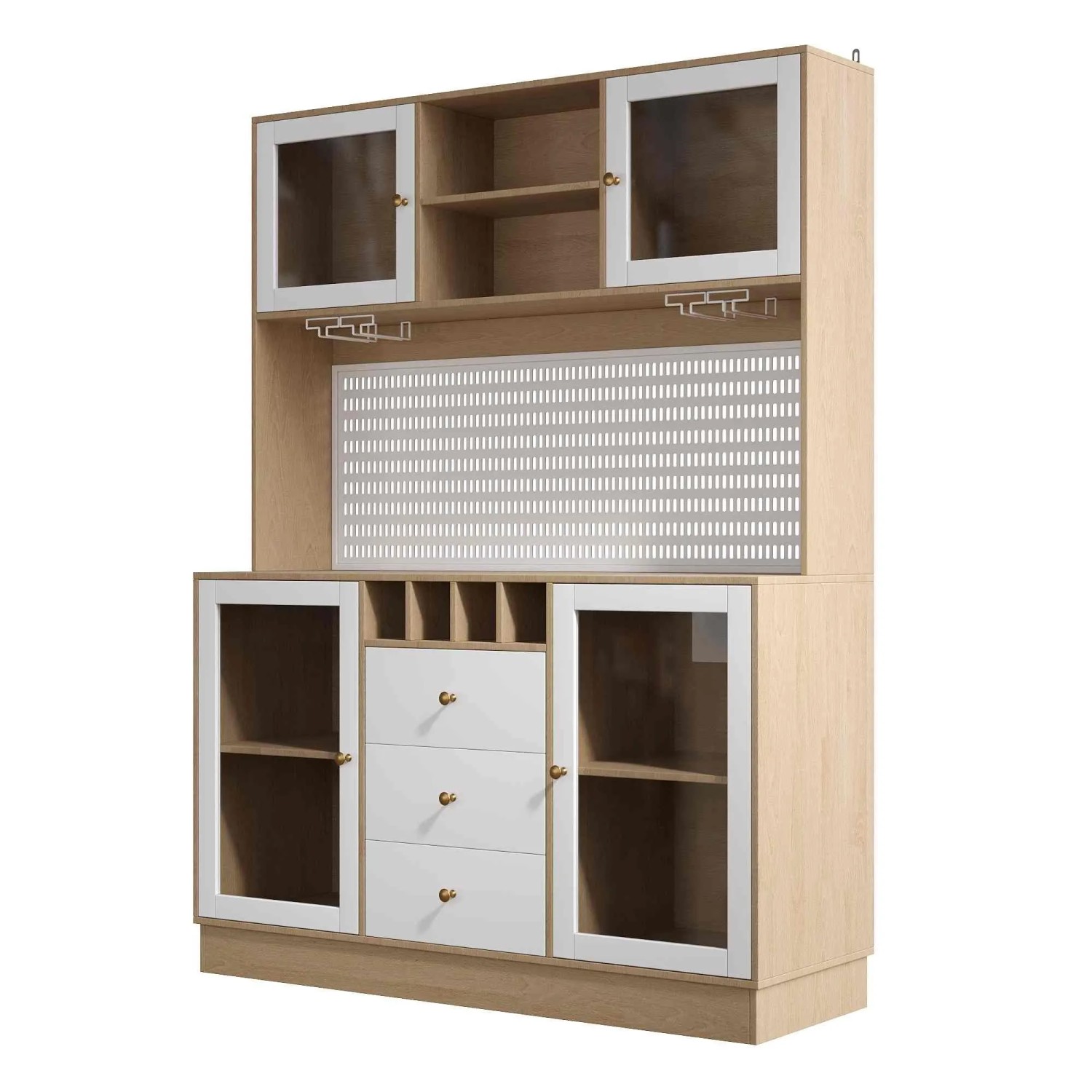 okwish Hochschrank mit LED Beleuchtung Wohnzimmer 140x40x185cm Weiß