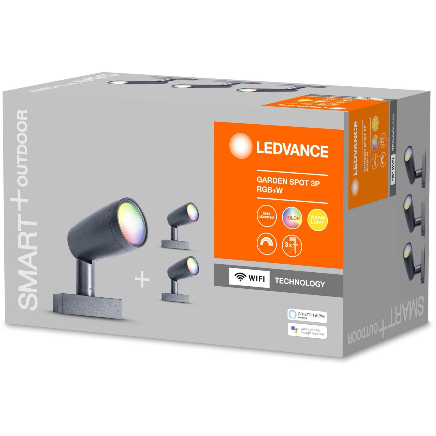 Ledvance Smart+ WiFi Gartenspots 3er-Set mit Farbwechsel, 16 Mio. Farben, IP44, Basis-Set.