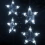 Kaltweißer LED Sternenvorhang mit vier leuchtenden Sternen, ideal für Außen-Lichterketten und festliche Deko.