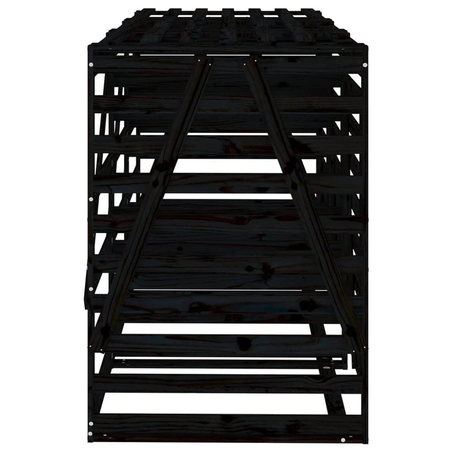 Schwarze vidaXL Mülltonnenbox für 3 Tonnen aus Kiefernholz für den Garten.