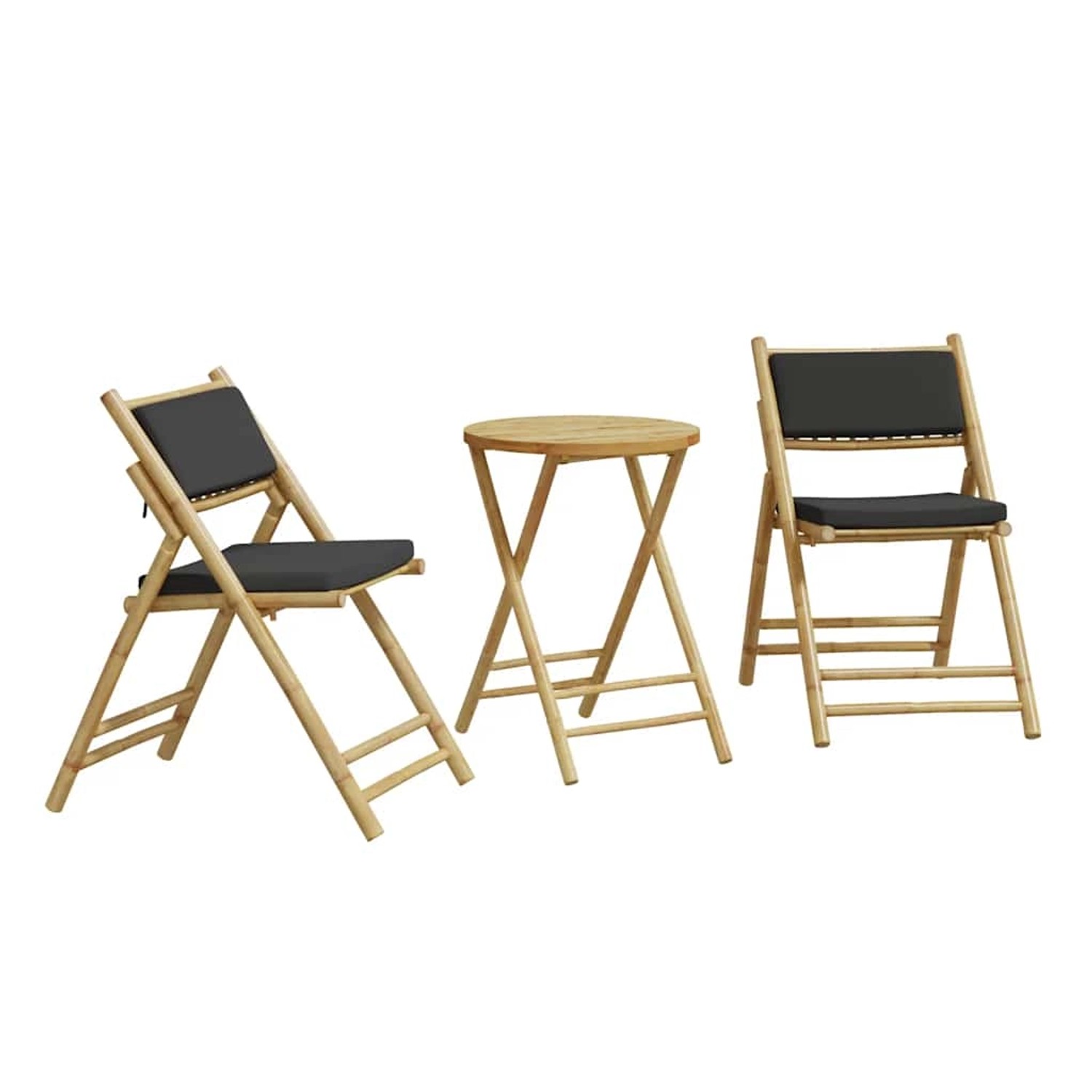 vidaXL 3-Tlg Bistro-Set Klappbar mit Dunkelgrauen Kissen Bambus 365874
