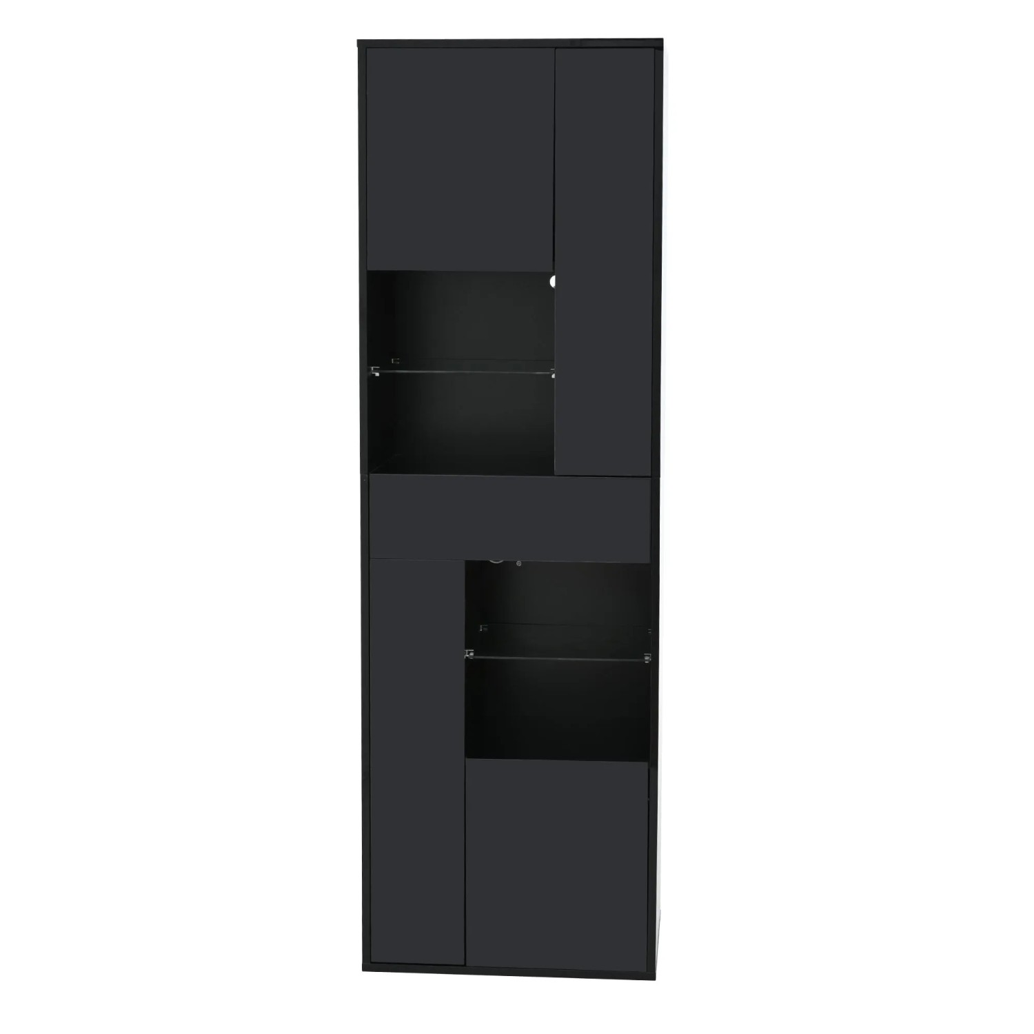 okwish Vitrine mit LED Beleuchtung Schublade Schränken Wohnzimmer 55x38x170cm Schwarz