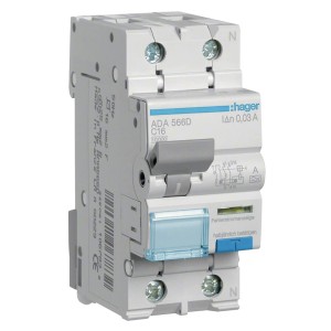 Hager Fehlerstrom-Leitungsschutzschalter C-16A, 1-polig mit Neutralleiter.