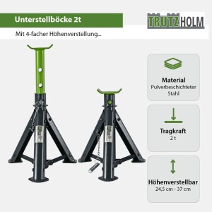 TRUTZHOLM Unterstellböcke, 2 Stück, je 2 Tonnen Traglast, höhenverstellbar von 245 bis 370 mm, faltbar.
