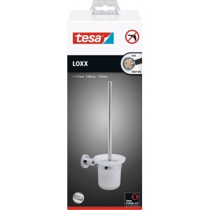 tesa® LOXX WC-Bürstengarnitur, verchromt, mit Klebelösung. Bad-Accessoire zur Wandmontage ohne Bohren.