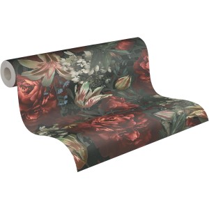 A.S. Création Vliestapete mit Blumenmuster in Rot und Grün, florale Dekoration für Ihr Zuhause.