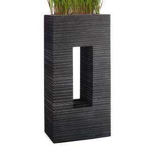 Anthrazit Pflanzwerk Pflanzkübel Vista Premium Groove, 92 cm, frostbeständig, mit Aussparung.