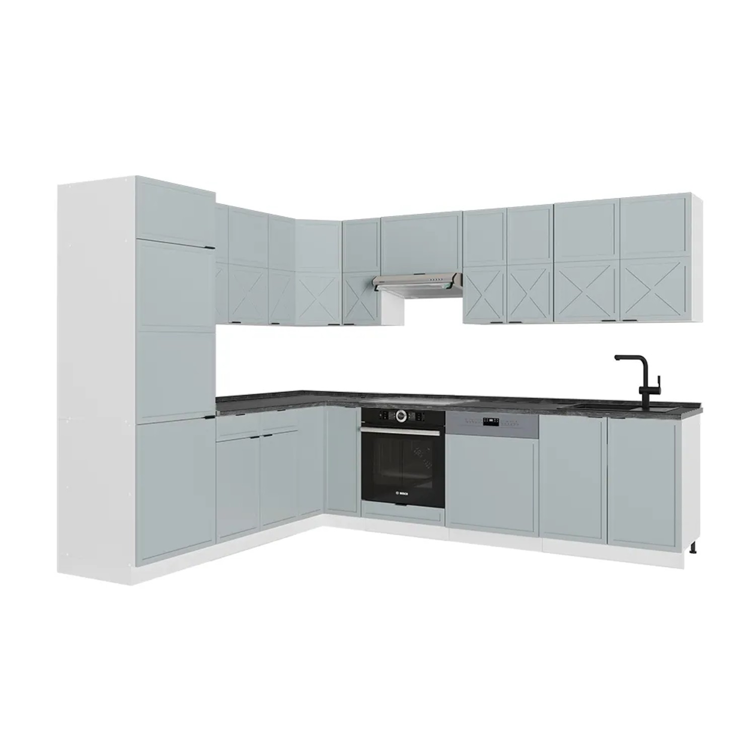 Vicco Fame-Line Eckküche Hellblau-grau/Weiß 227 x 287 cm AP Anthrazit ohne E-Geräte