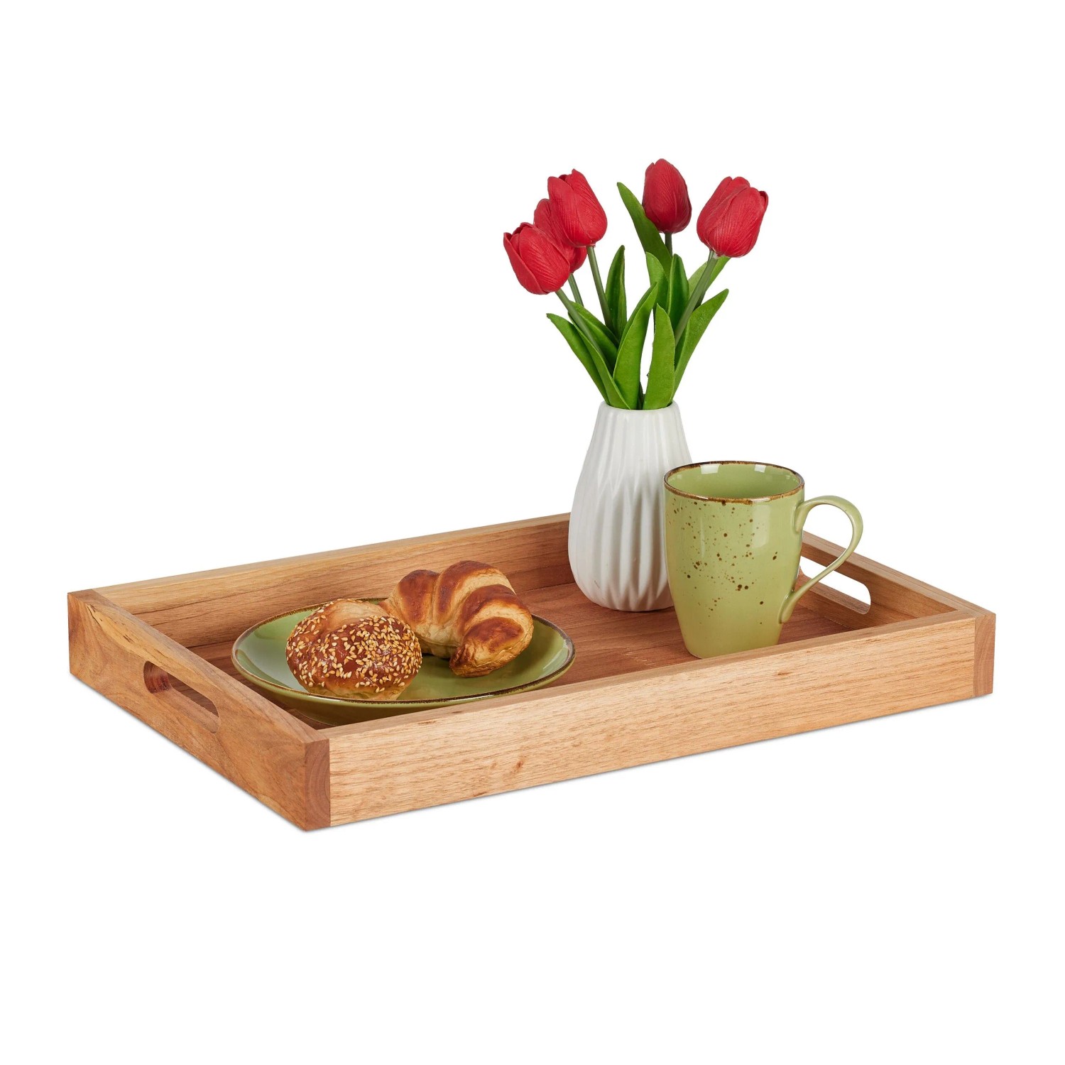Relaxdays Serviertablett Walnussholz Natur Mit Griffen 46 cm x 31 cm x 5 cm 1,3 kg