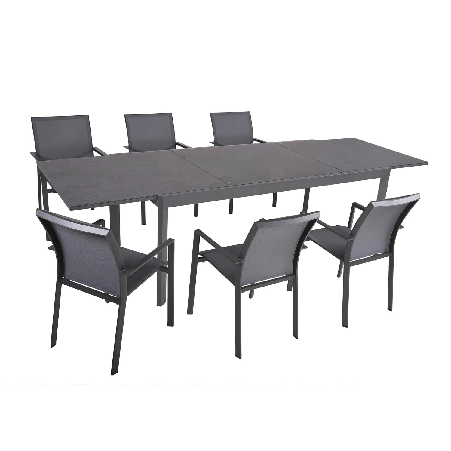DELUKE Garten-Sitzgruppe EERO 7-tlg. Kunststoff Grau Gartenmöbel-Set Gartengarnitur Garten-Essgruppe Stapelstühle Esstisch Ausziehbar