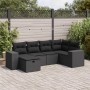 Schwarze 6-teilige vidaXL Garten-Sofagarnitur aus Poly Rattan mit Kissen.
