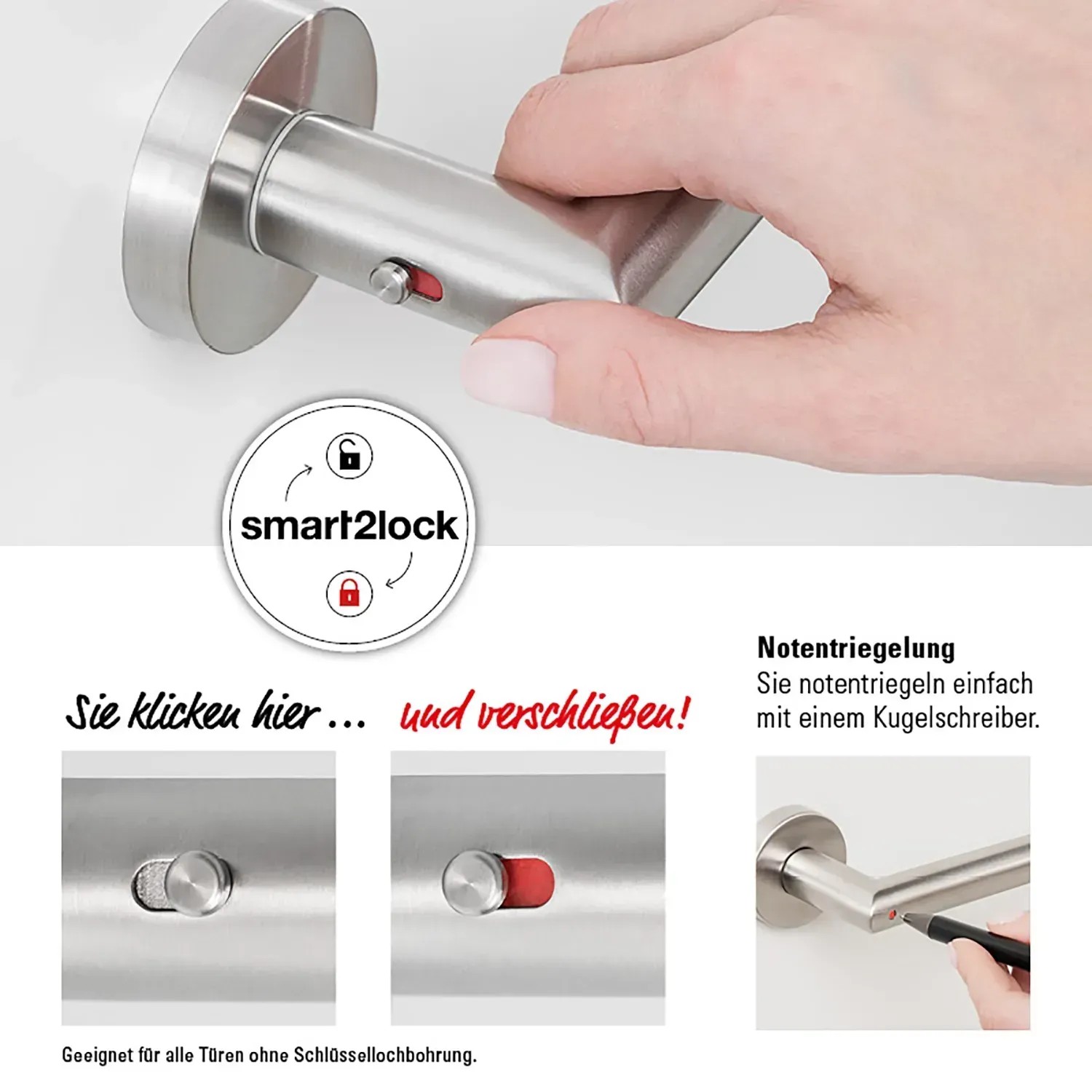 Novadoors Türgriff Nova Amico Edelstahl, rosettenlos mit Smart2Lock Funktion für Innentüren.