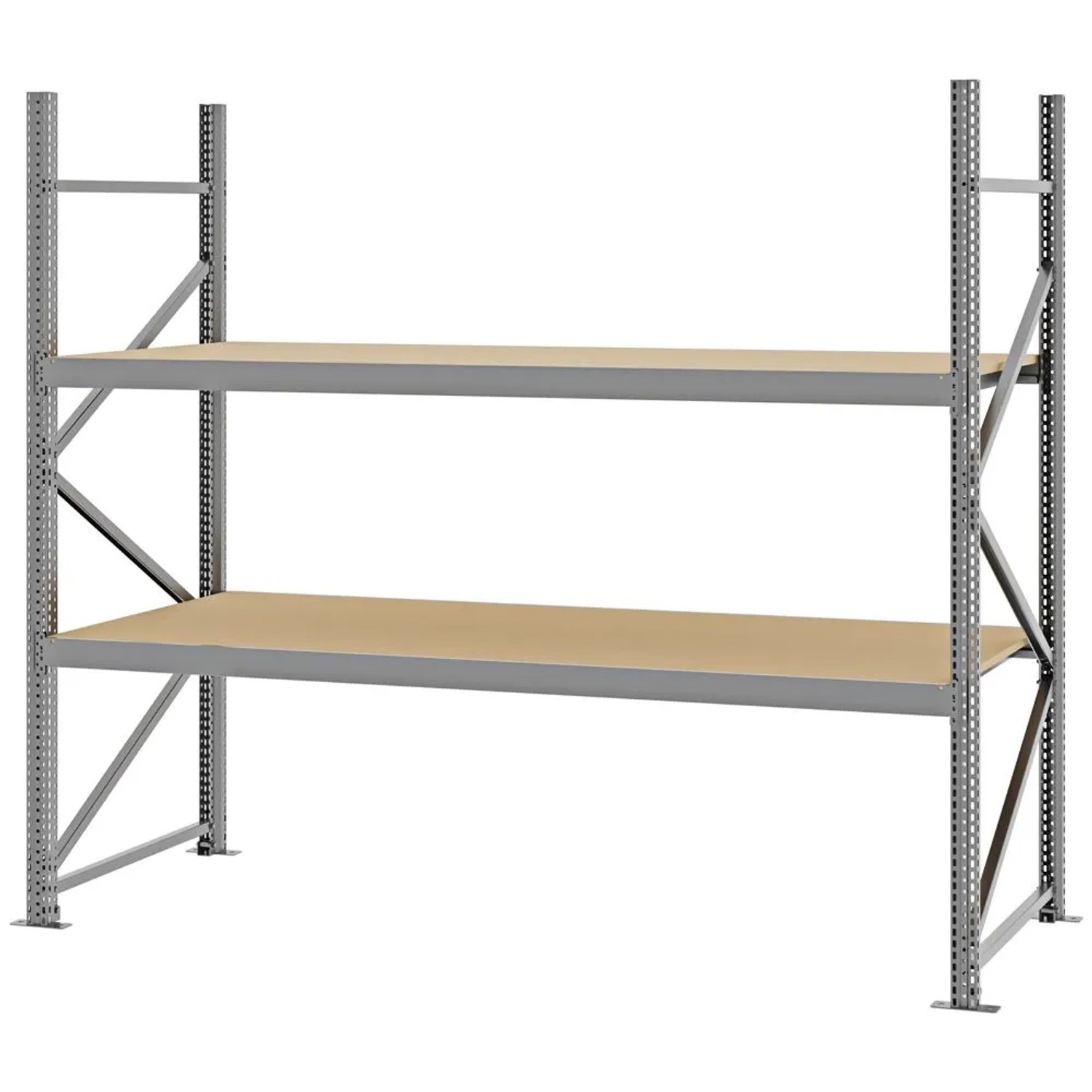 PROREGAL Weitspannregal Schraub-Stecksystem MAGNUS PRO Made In Germany Grundregal 200x225x80cm 2 Ebenen Spanplattenböden Fachlast 520kg Verzinkt