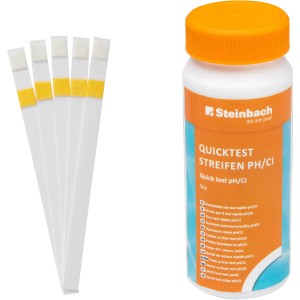 Steinbach Quicktest Streifen zur Chlor- und pH-Wert-Bestimmung im Poolwasser, 50 Stück.