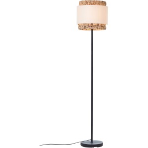 Schwarze Design-Stehlampe Waterlilly (1,6 m) mit Lampenschirm aus Wasserhyazinthe und Textil.