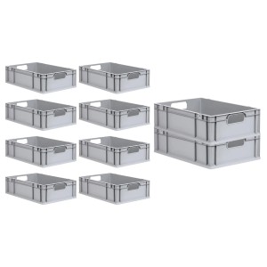 PROREGAL Spar Set: 10 graue Euroboxen mit Deckel, 34L, für Lagerung und Transport.