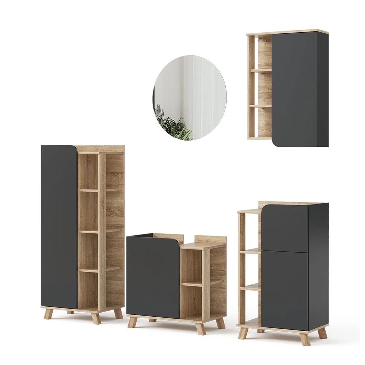 Vicco Badmöbel-Set Karen Sonoma/Anthrazit 60 x 65 5-teilig