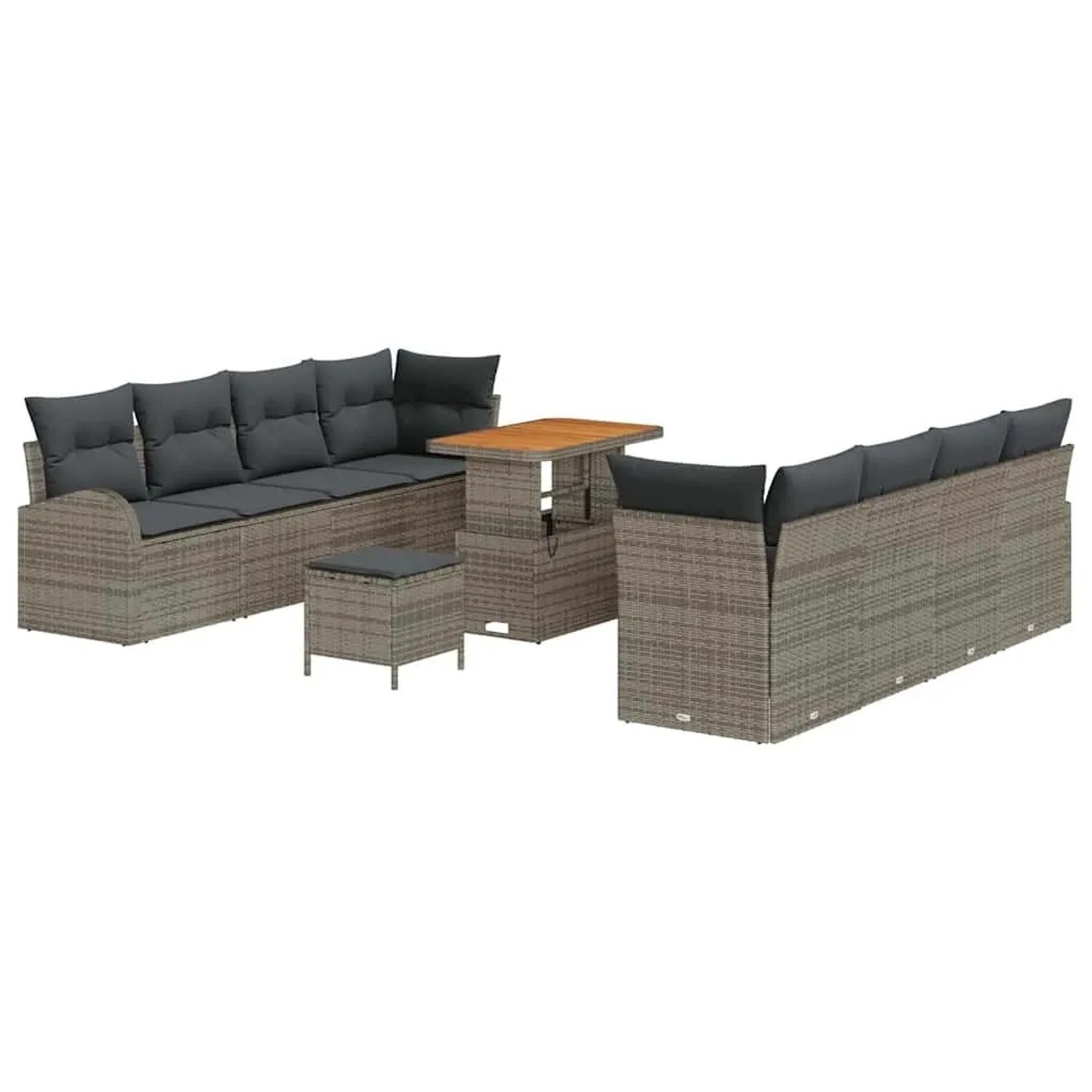 vidaXL Garten-Sofa-Set mit Kissen mit Speicher 11-Tlg Grau 3364323