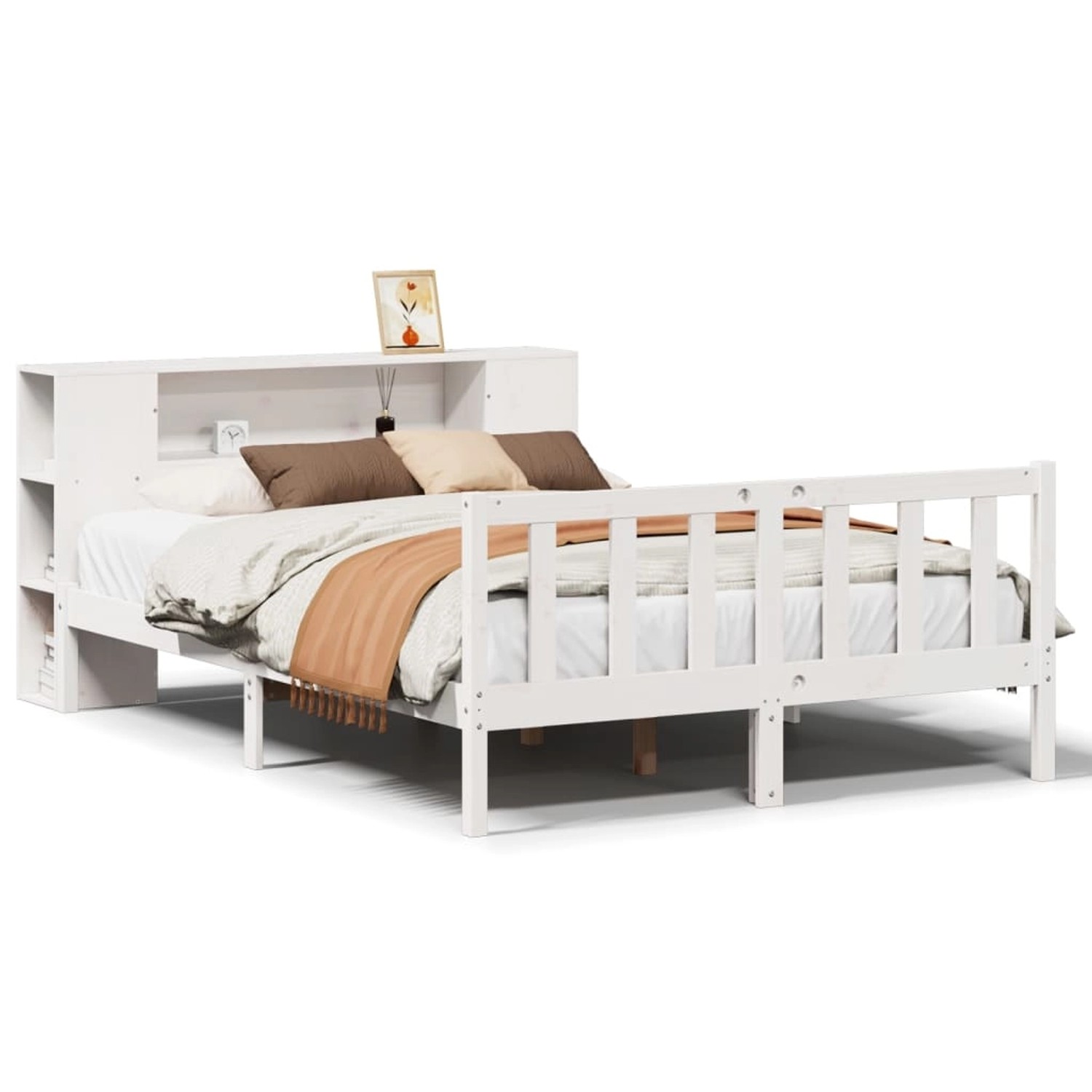 vidaXL Massivholzbett mit Regal ohne Matratze Weiß 140x190 cm Kiefer 332165 günstig online kaufen