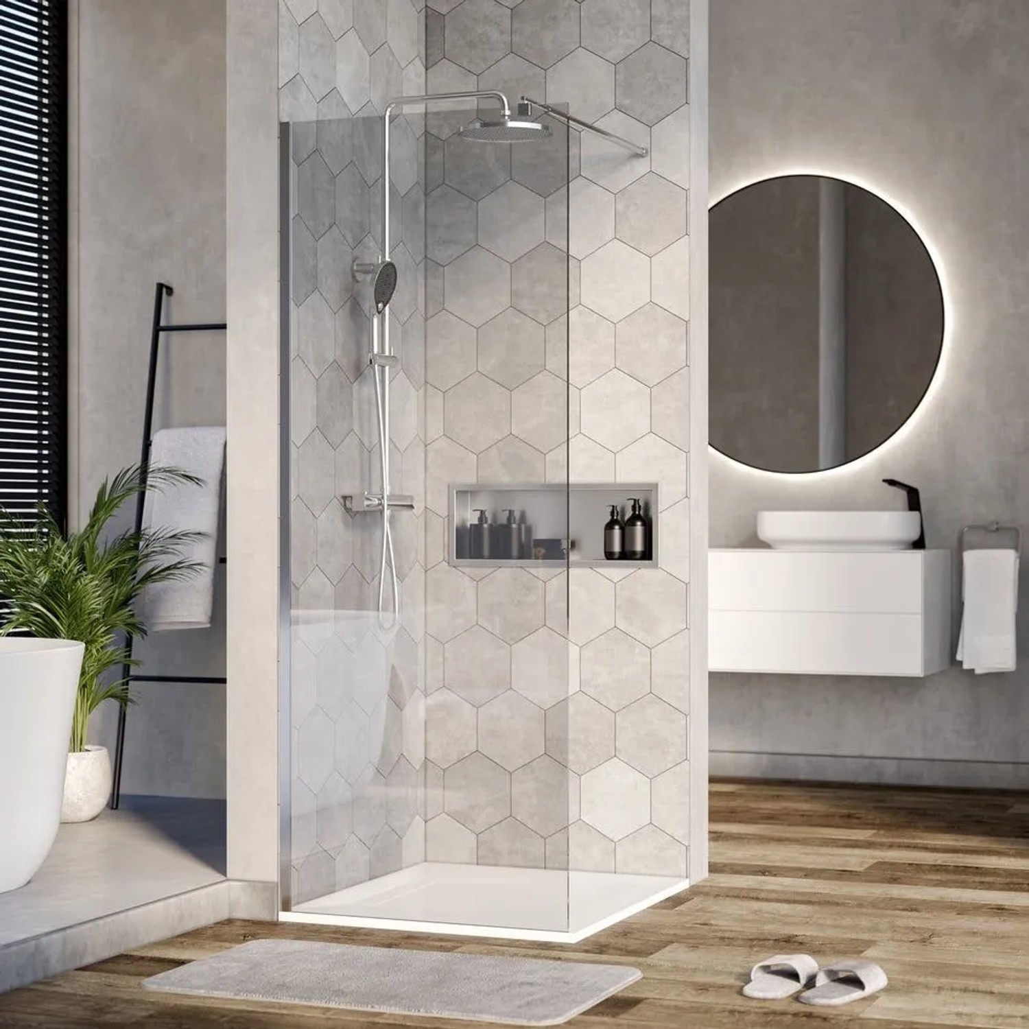 Bernstein Duschabtrennung Walk-In Nano Echtglas EX101 Klarglas 10mm Wandprofil Chrom 90cm