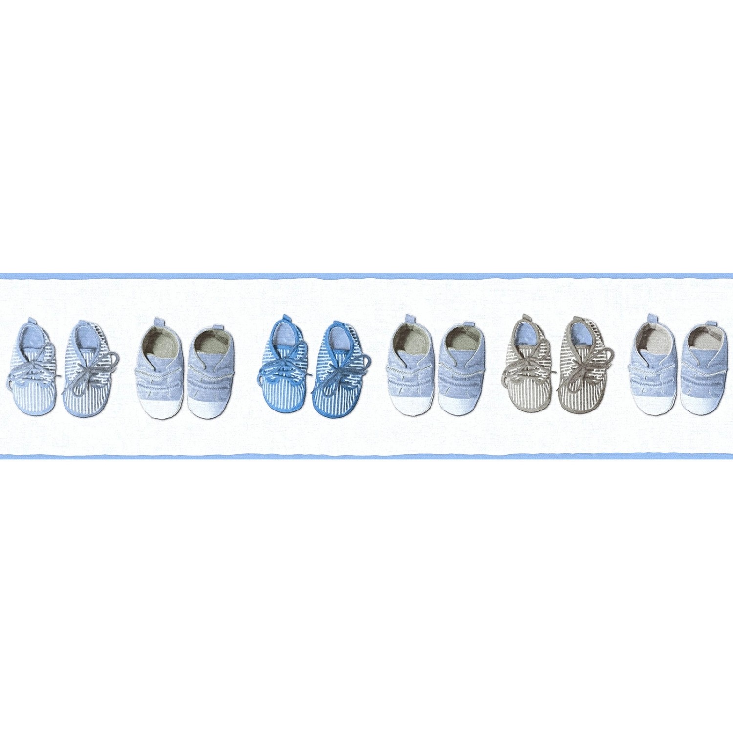 Bricoflor Tapetenbordüre in Blau für Babyzimmer Verspielte Tapeten Bordüre  mit Baby Schuhen für Jungenzimmer Vlies Wand