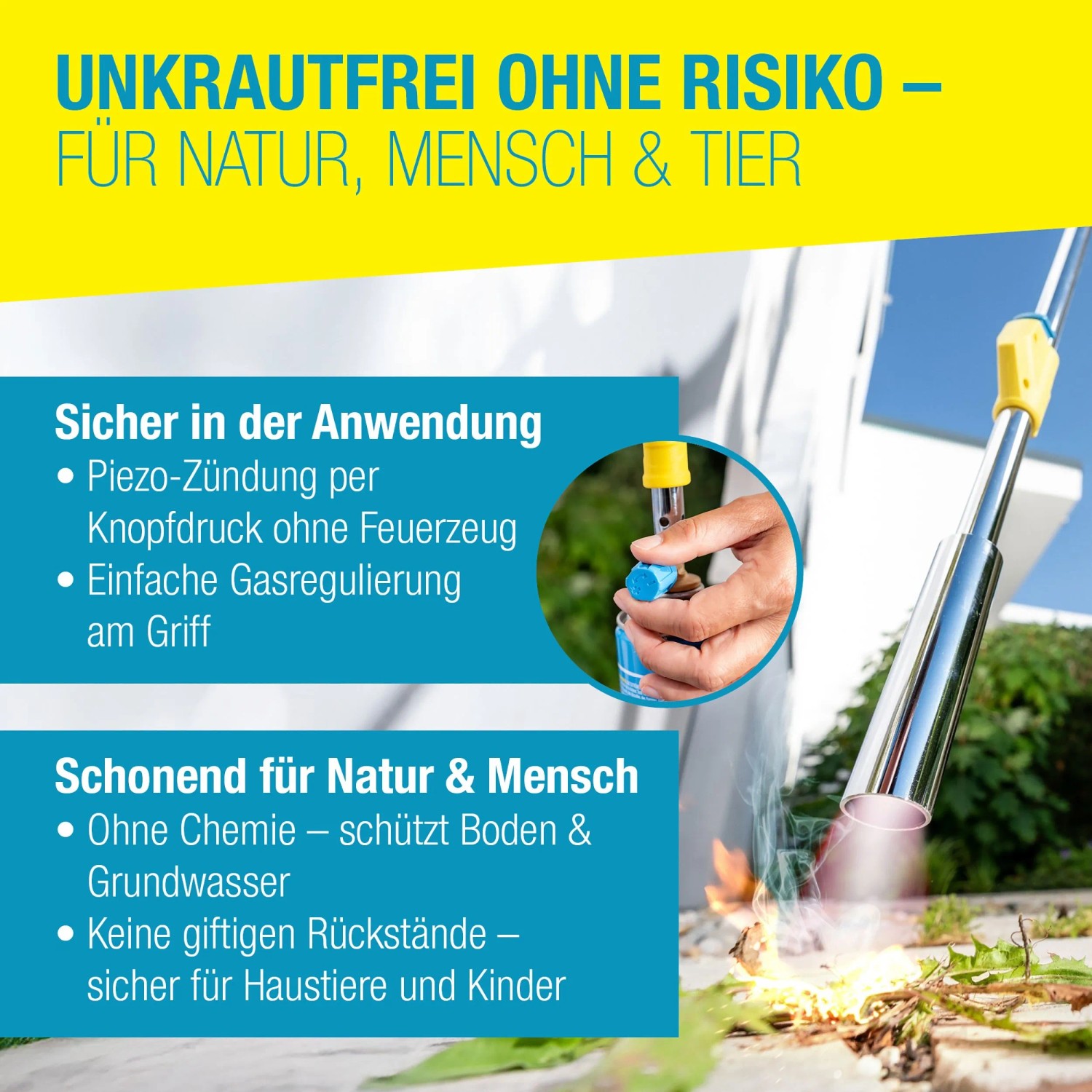 Gloria Thermoflamm bio Classic Plus Unkrautbrenner mit Gaskartusche im Einsatz.