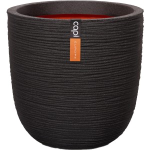 Schwarzer Capi Pflanztopf Nature Rib Kugel, Ø 35cm, mit Riffelstruktur für Innen und Außen.