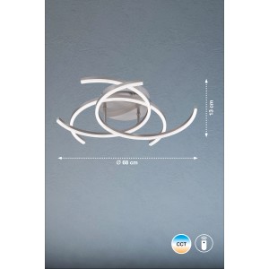 Moderne LED-Deckenleuchte Visby von Fischer & Honsel, nickelfarben/weiß, Ø 68 cm.