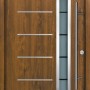 Splendoor Haustür Berlin Prime in Nussbaum mit Edelstahl-Applikationen und Glasausschnitt.