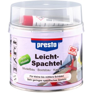 Presto Leichtspachtel 420g Dose für Lack- und Karosseriereparatur. Weißer Spachtel für Modell-, Boots- und Karosseriebau.