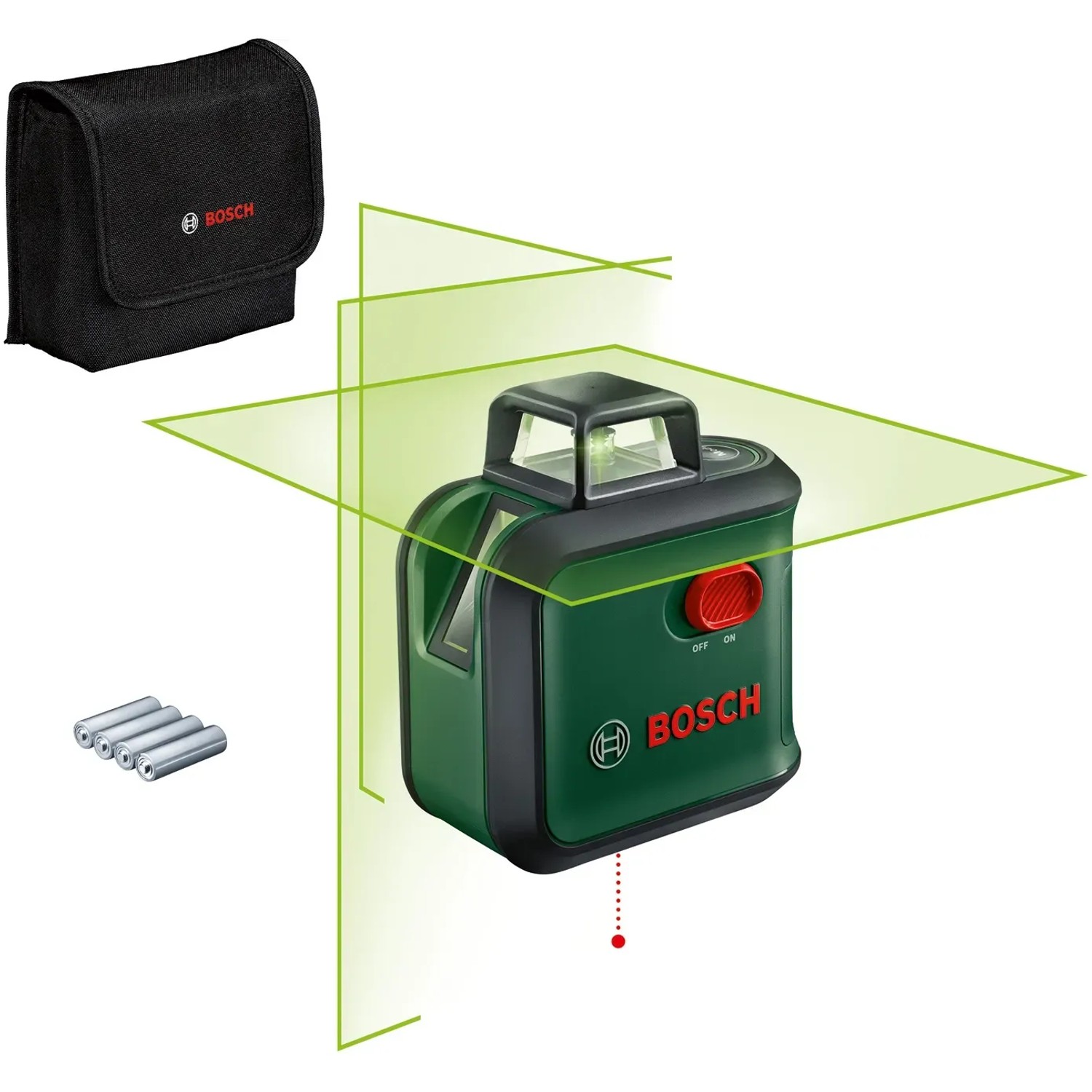 Bosch AdvancedLevel 360 Kreuzlinienlaser mit Tasche und Batterien.
