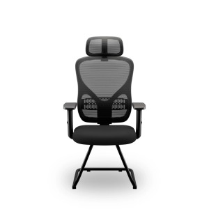 Schwarzer Jan Nowak Konferenzstuhl ORBIT mit Netzrückenlehne, Kopfstütze, Armlehnen und Kufen. Ergonomischer Bürostuhl.