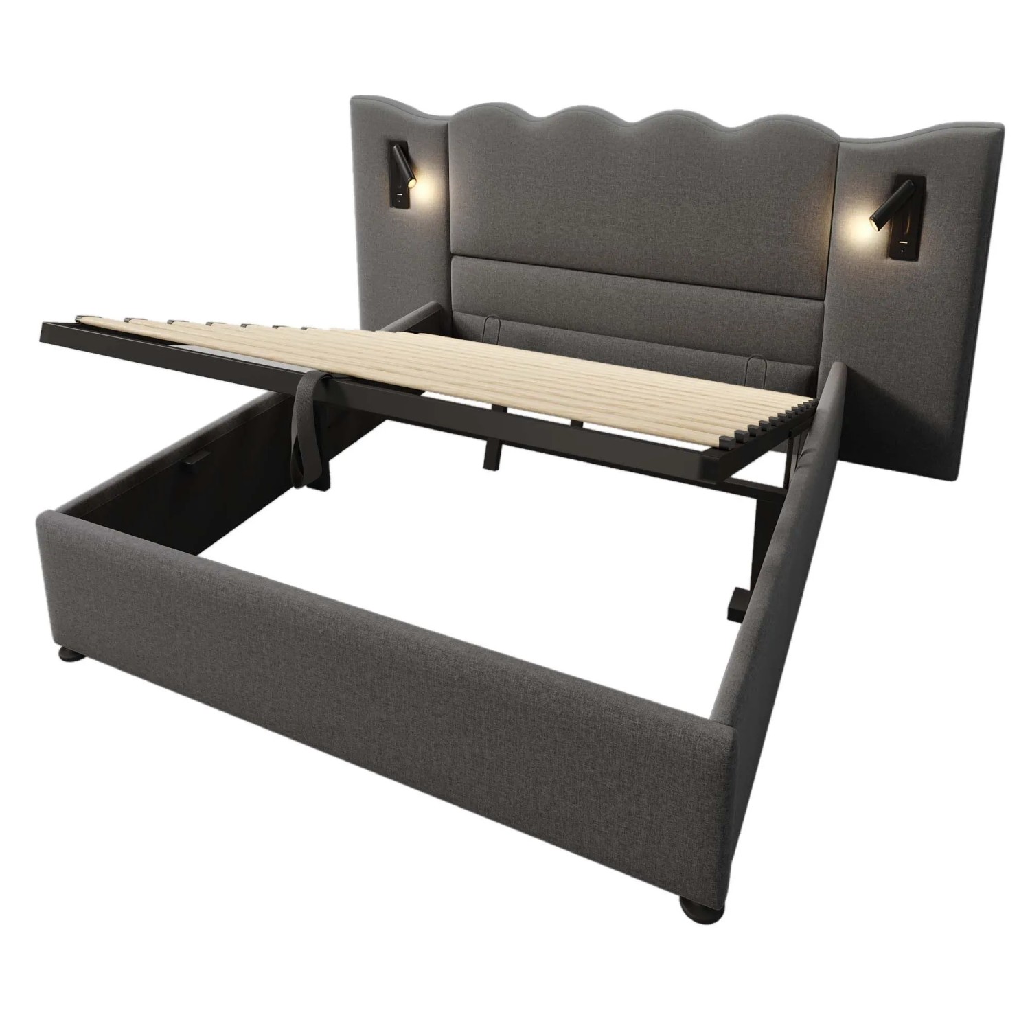 okwish Polsterbett 160x200cm mit Stauraum Doppelbett Grau ohne Matratze